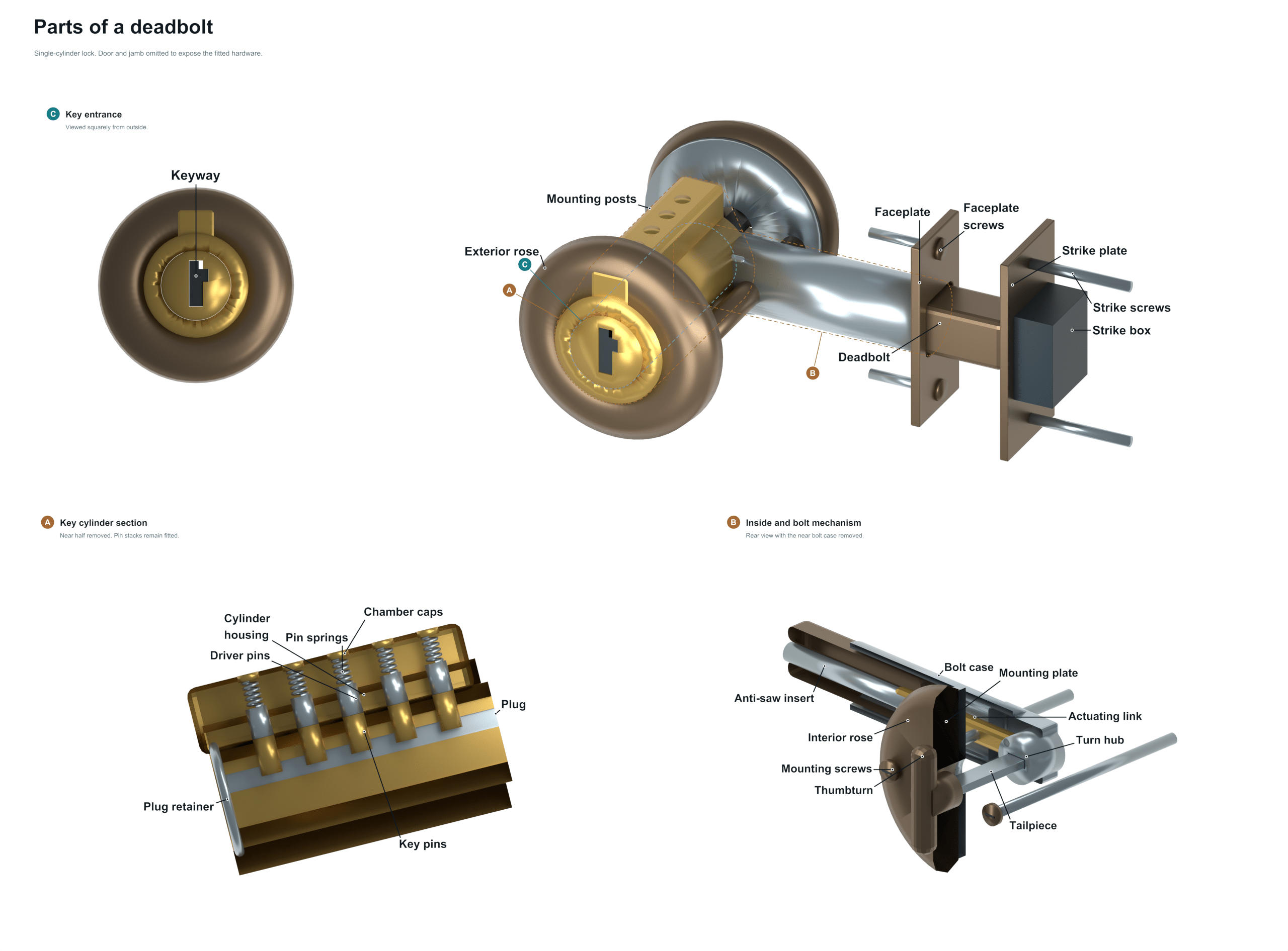 parts of a deadbolt diagram